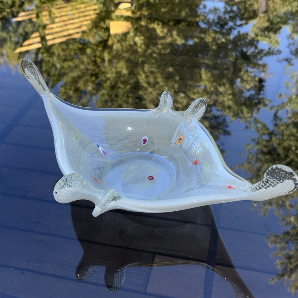 VTG Murano Italy Millefiori Art Glass Stingray Starfish Centerpiece Bowl MCM 14"